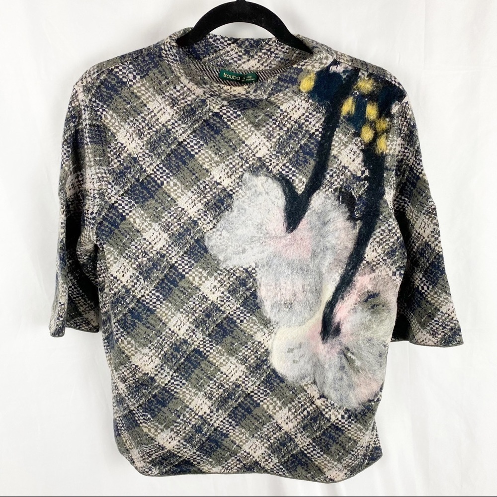 ANTHROPOLOGIE Troubadour Plaid & Floral Felted Wool Sweater XS